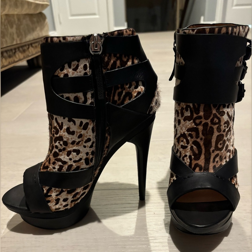 LAMB Peep toe, 100% leather & real fur boots